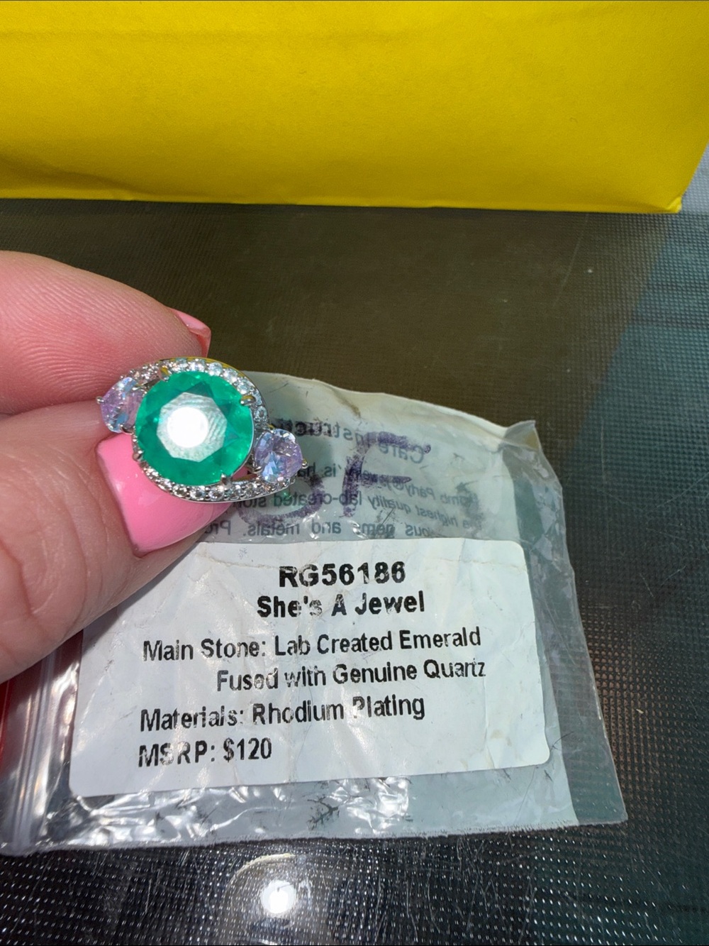 Green Lab-Created Emerald Ring with Quartz Accents